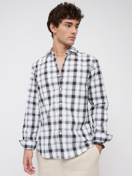 Premium White & Grey Plaid Checks Textured Shirt