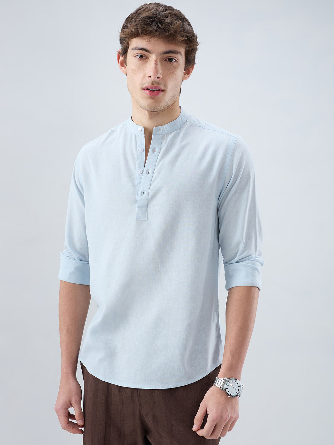 Premium Sky Blue Slub Textured Linen Blend Kurta