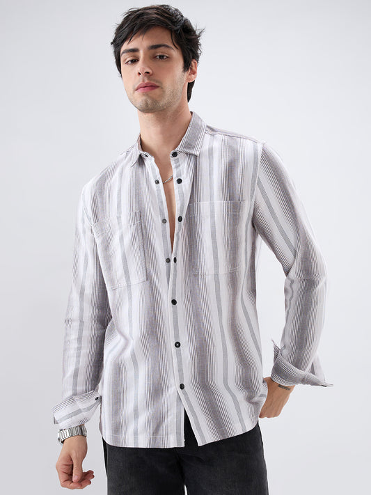 Contrast Echo Stripescape Double Pocket Shirt
