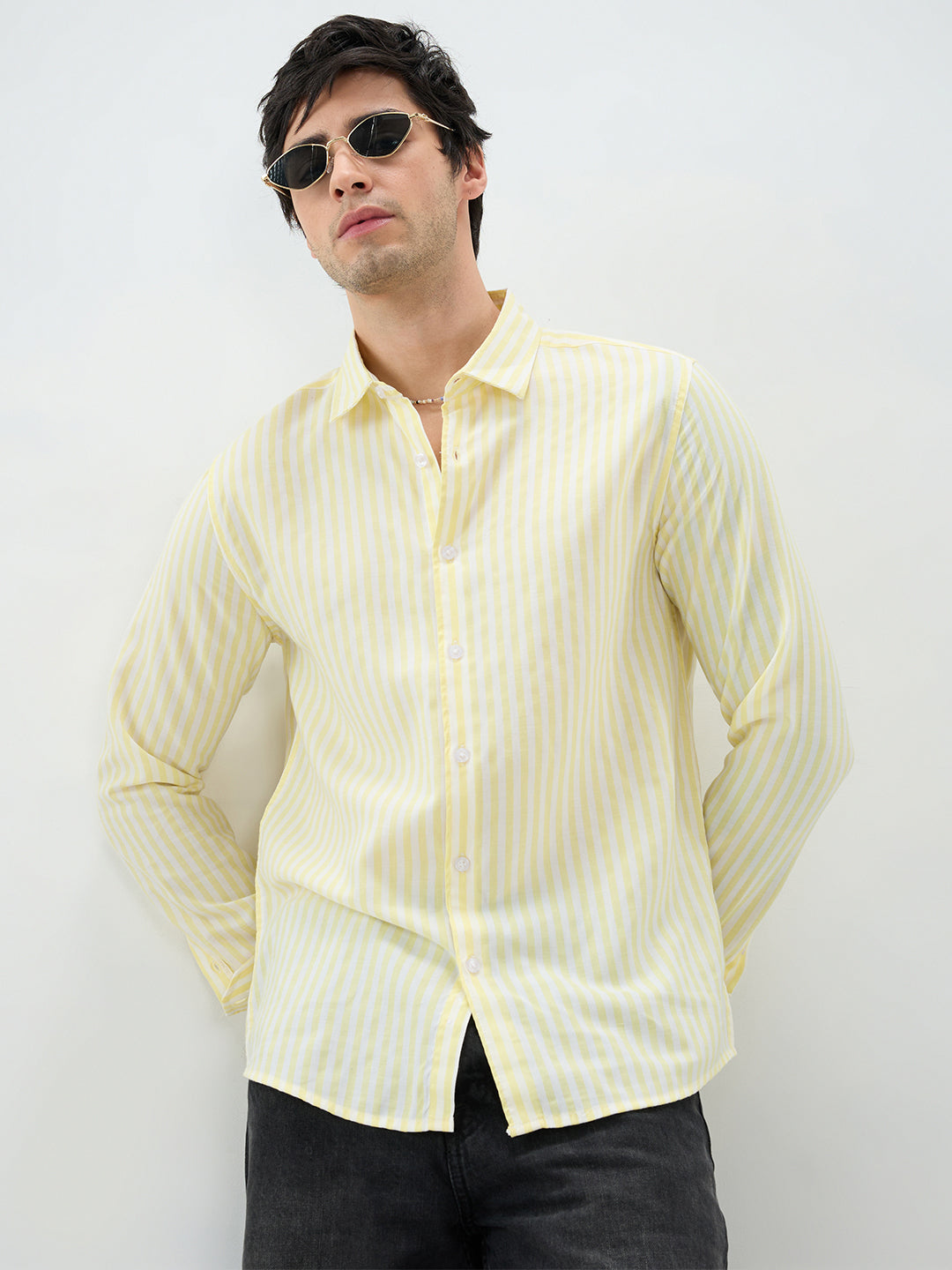 Butter Yellow Candy Striped Vacation Shirt