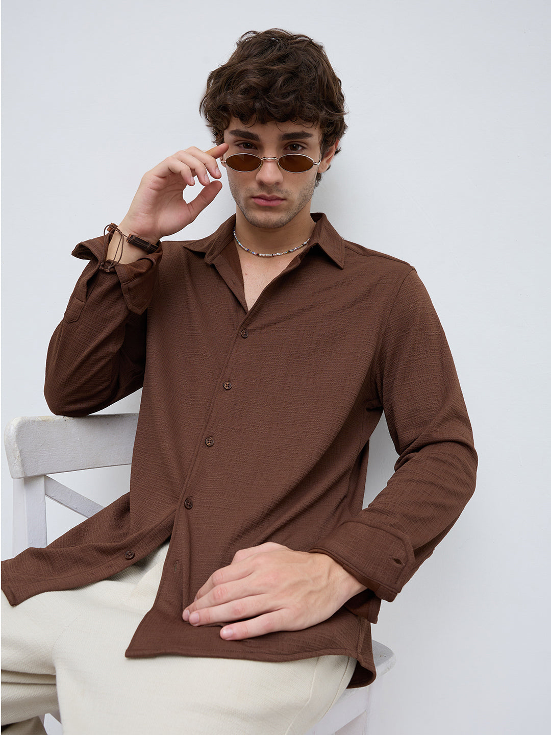 Rich Cocoa Textured Relaxed Shirt