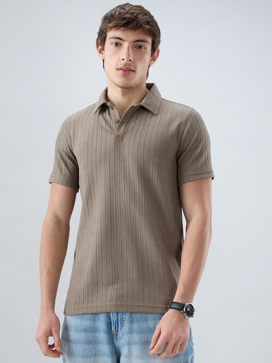 Dusty Beige Polo Neck Knit T-shirt