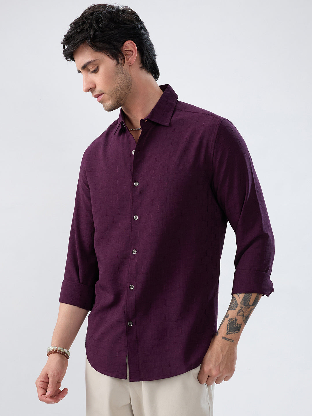 Wine Minimal Textured Everyday Shirt