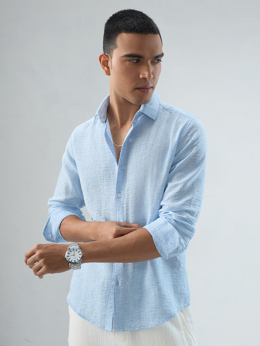Minimal Soft Blue Everyday Textured Shirt