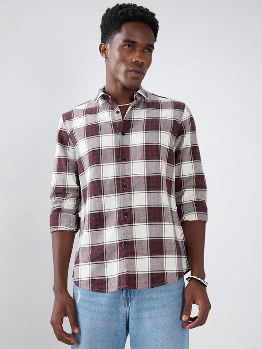 Maroon & White Windowpane Checks Shirt