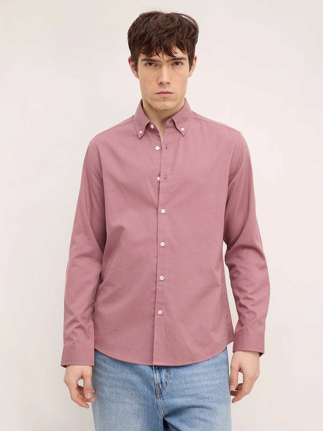 Dusty Rose Pink Linen Blend Button-Down Collar Shirt
