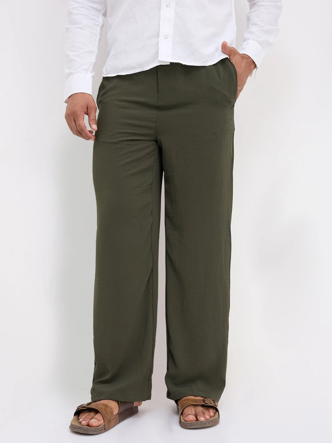 Squelchy Moss Green Wide Leg Trousers