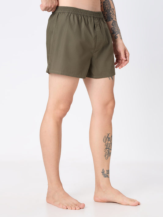 Solid Olive & Beige Slub Textured Boxers