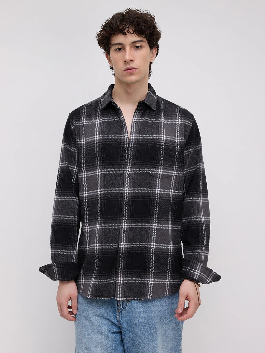 Black & White Tartan Checked Flannel Shirt