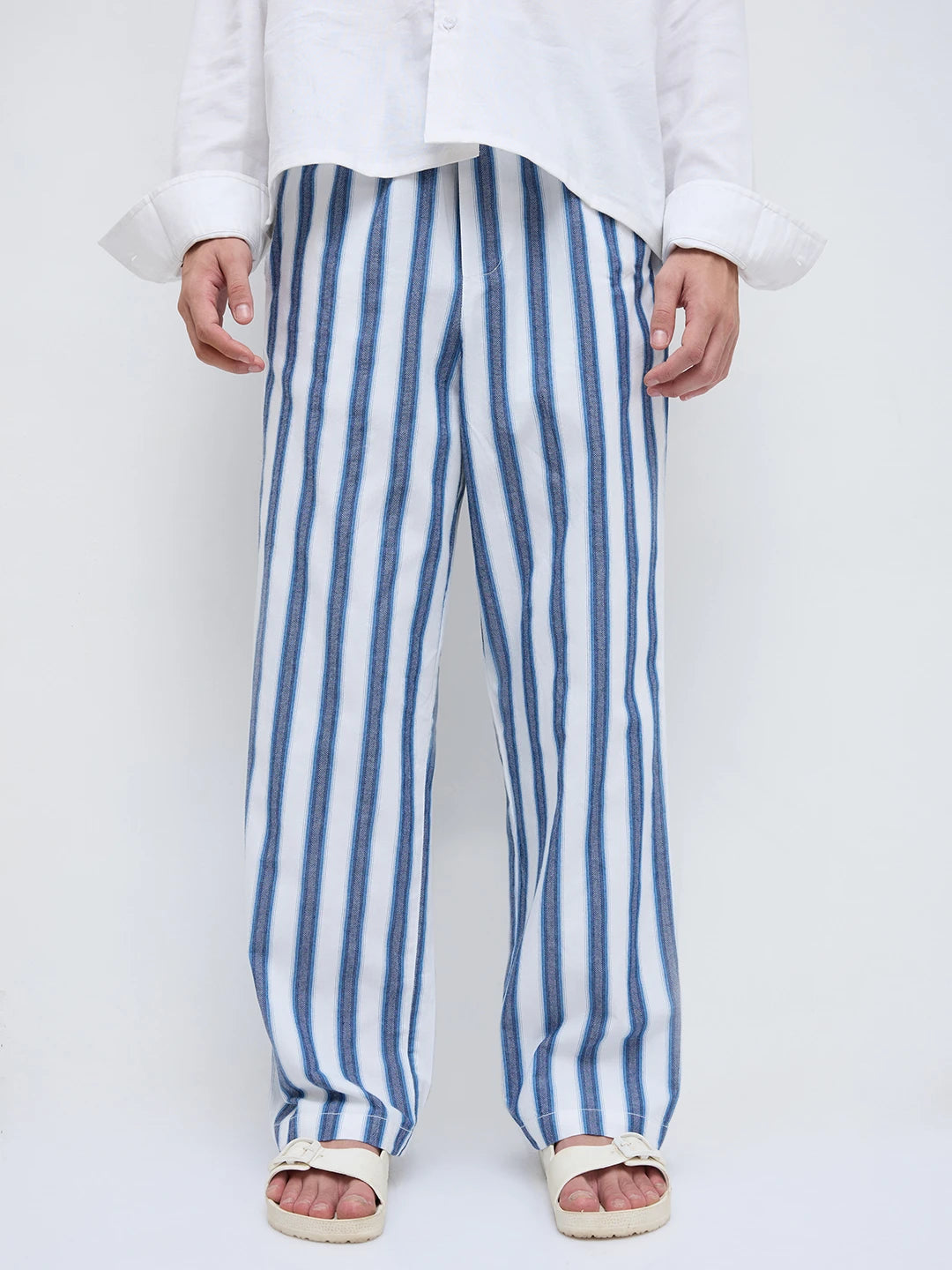 Luxe Denim Striped Straight Fit Trousers