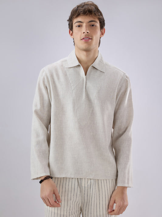 Greyish Green Textured Cuffless Oversized Shirt