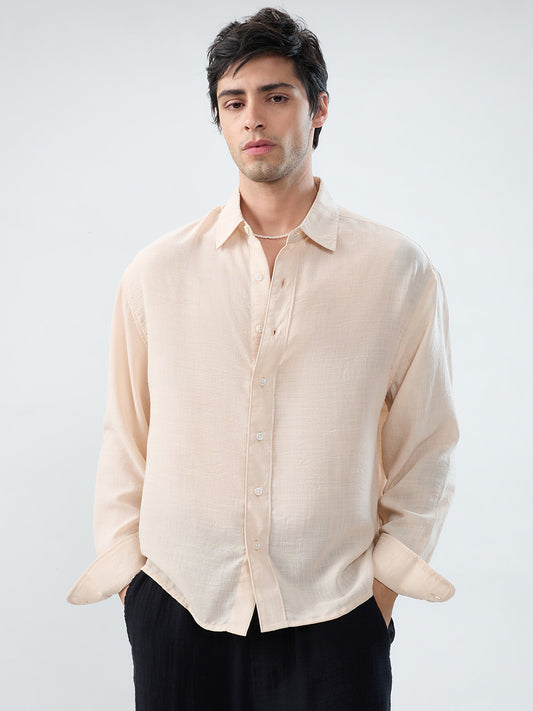 Pearl Cream Soft Sheer Slub Textured Shirt
