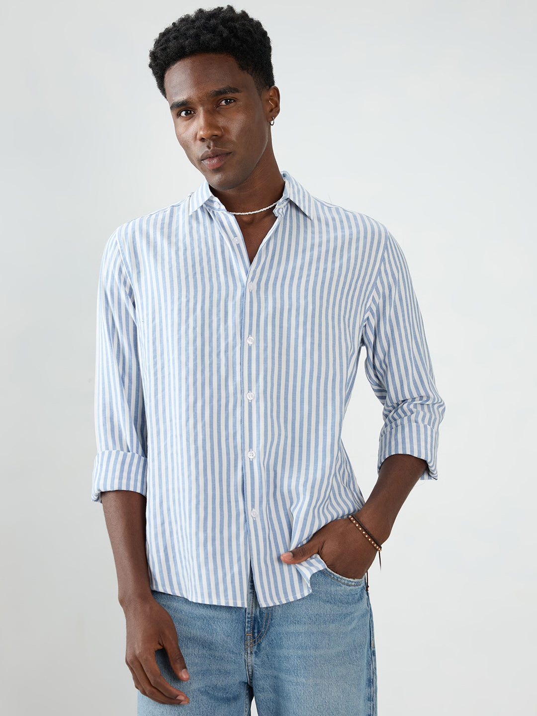 Blue Candy Striped Vacation Shirt