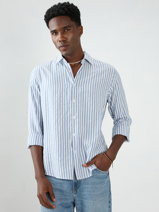 Blue Candy Striped Vacation Shirt