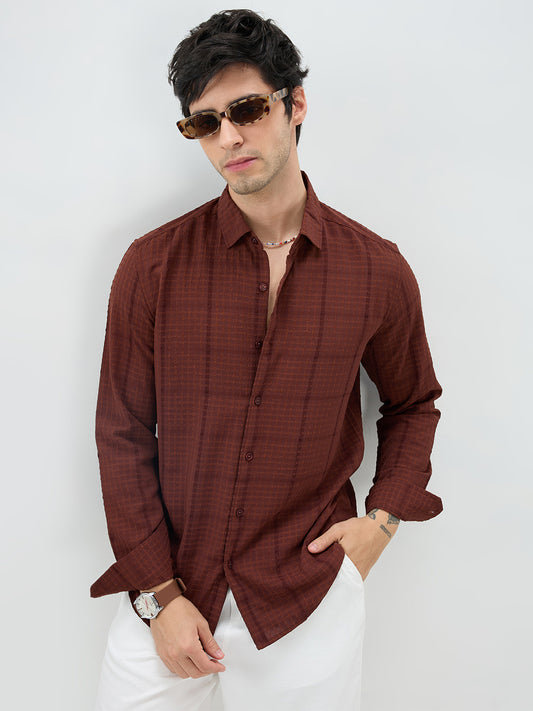 Brunette Brown Micro Checks Textured Shirt