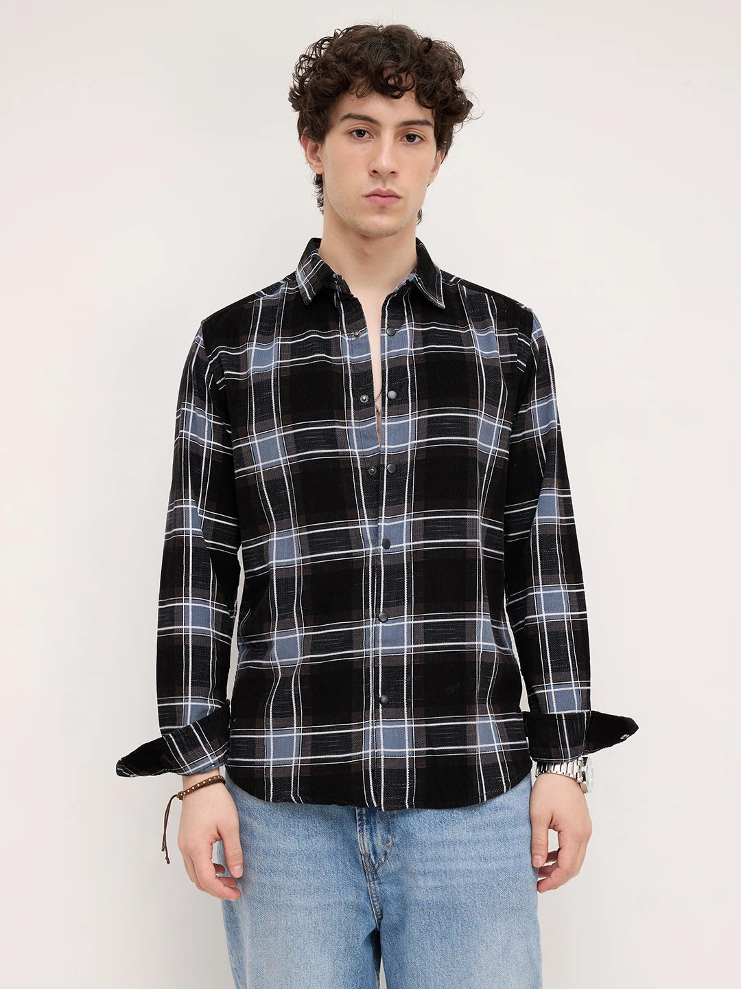 Refined Black & Blue Plaid Checks Flannel Shirt