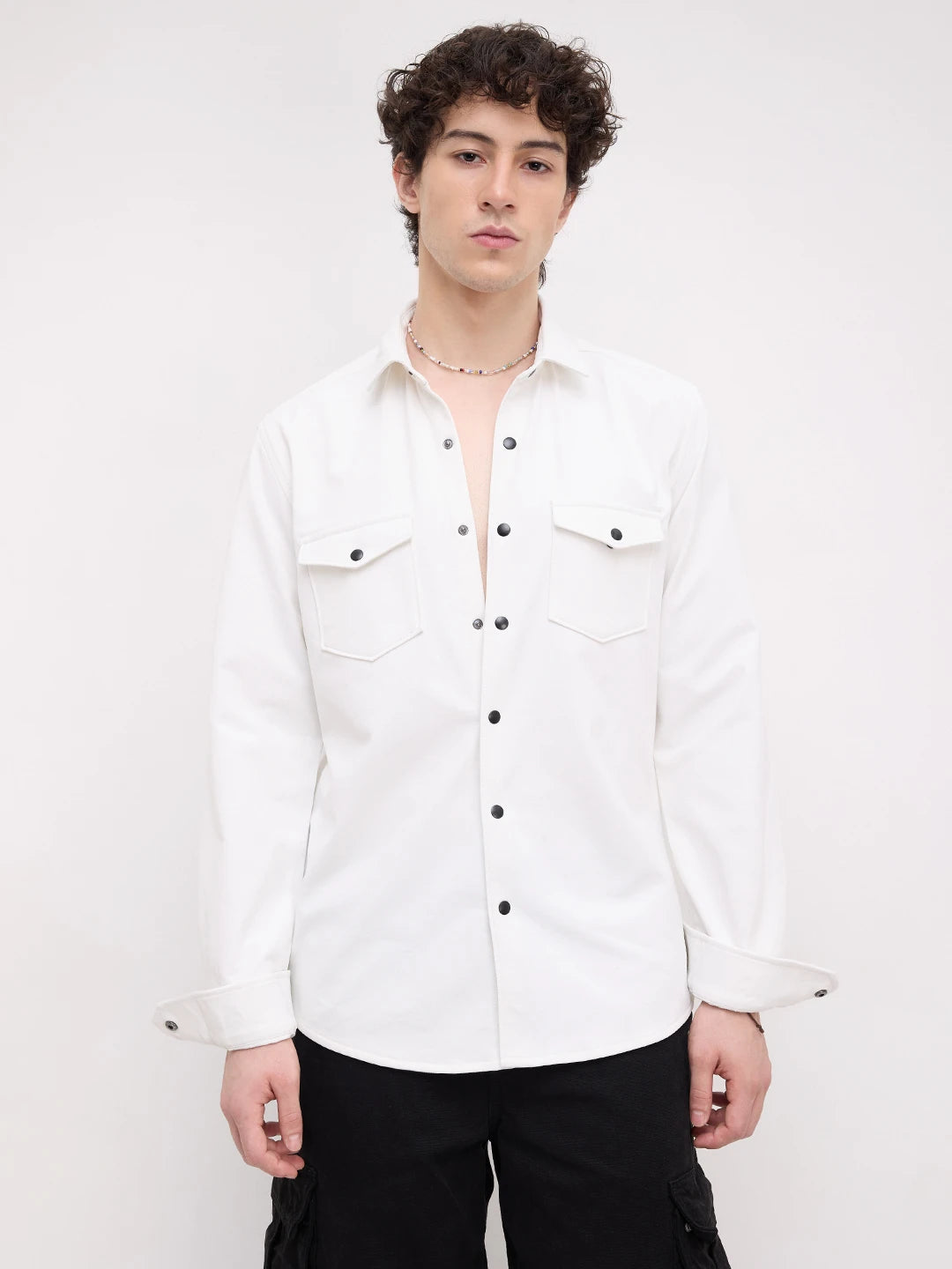 Snow White Twin Pocket Knitted Shirt