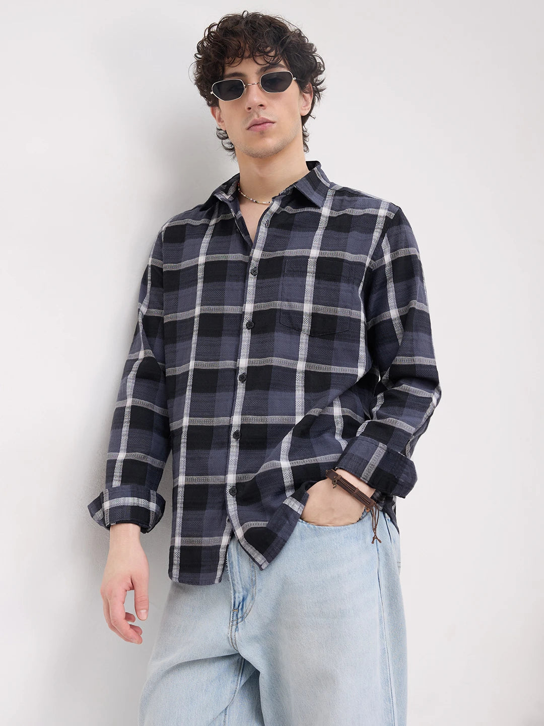 Diamond Weave Elegant Black & Grey Checks Shirt
