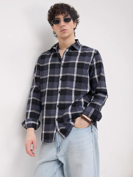 Diamond Weave Elegant Black & Grey Checks Shirt