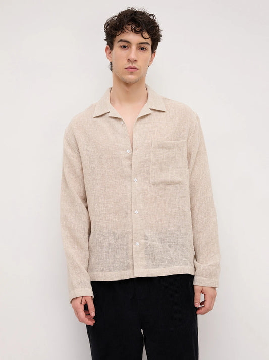 Artisan Sand Mesh Weave Notch Collar Oversized Shirt