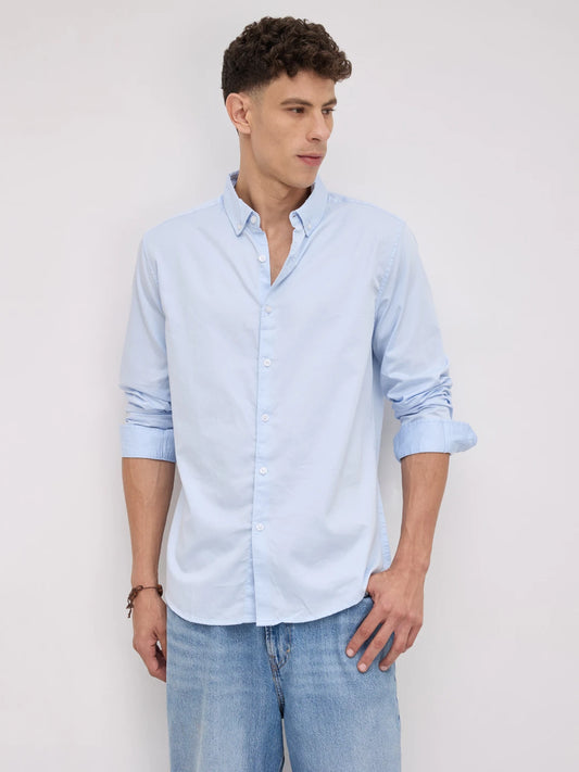 Bluemist Button-Down Collar Satin Shirt