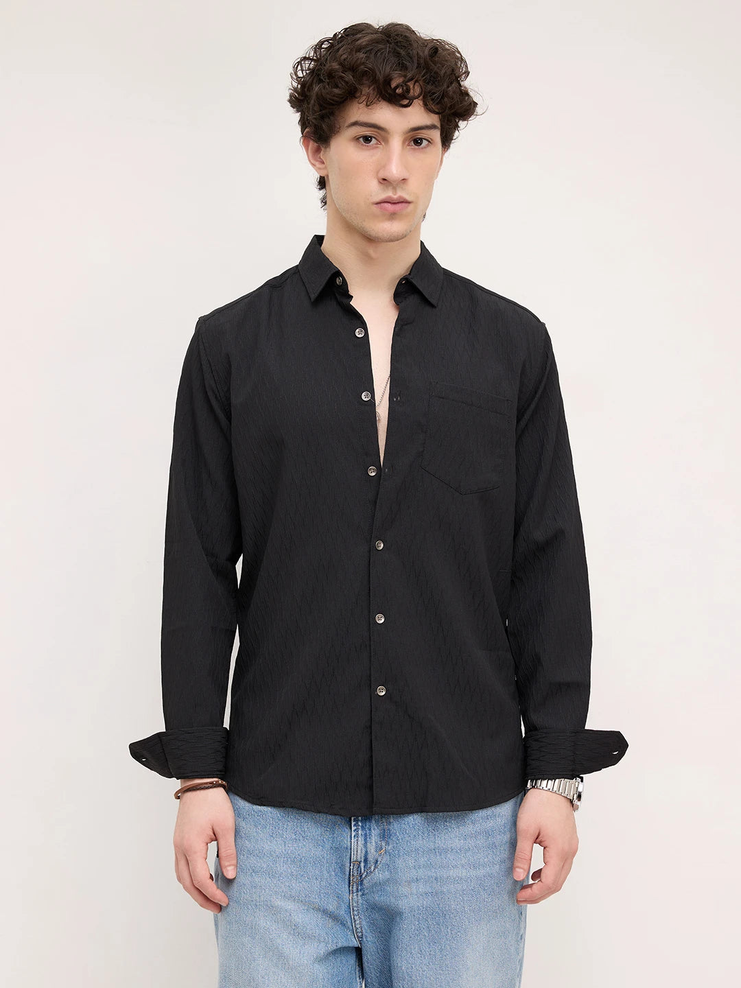 Black Noir Grid Luxe Evening Shirt