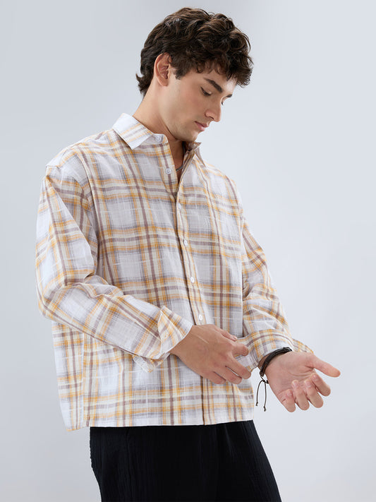 Premium Suncrest Plaid Textured Checks Boxy Fit Crop Shirt