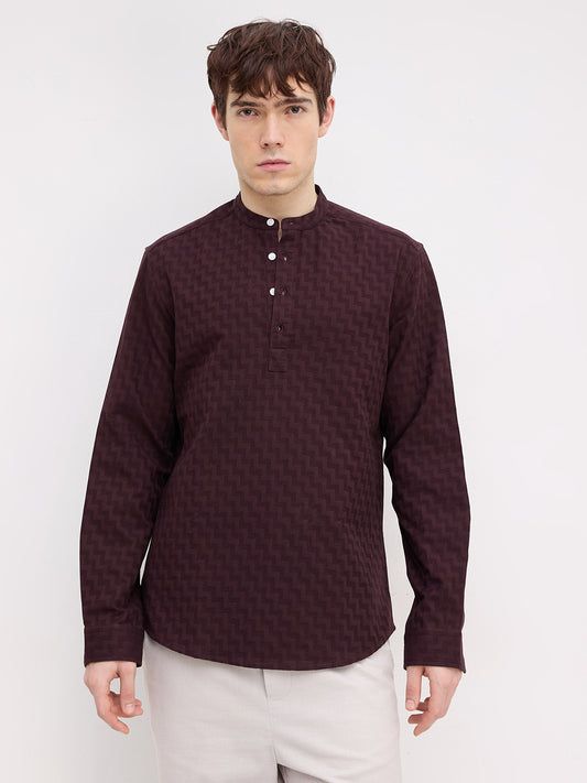 Elevated Bordeaux Wine Maze Textured Kurta