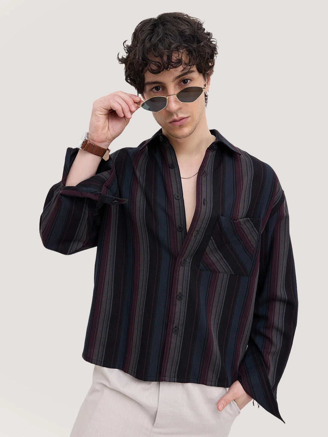 Luxe Muti-Weave Boxy Fit Crop Shirt