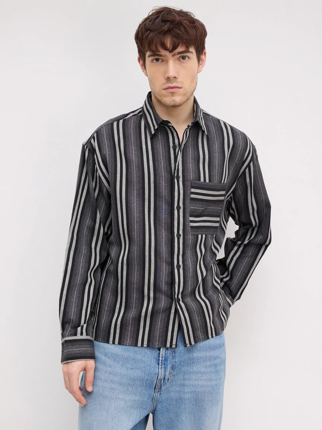 Artisan Monochrome Striped Boxy Fit Crop Shirt