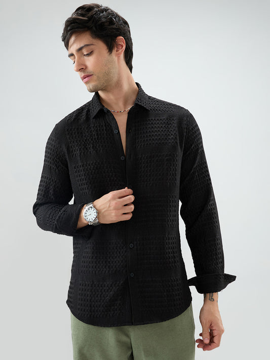 Black Geometric Grid Embossed Shirt