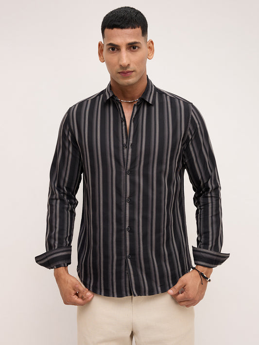 Black & Grey Broad Striped Shirt