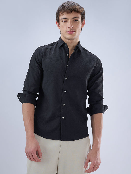 Imperial Jade Black Textured Shirt