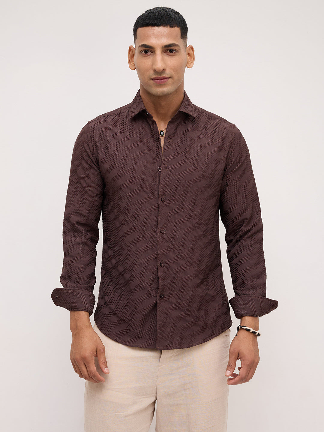 Deep Cocoa Brown Contour Weave Shirt