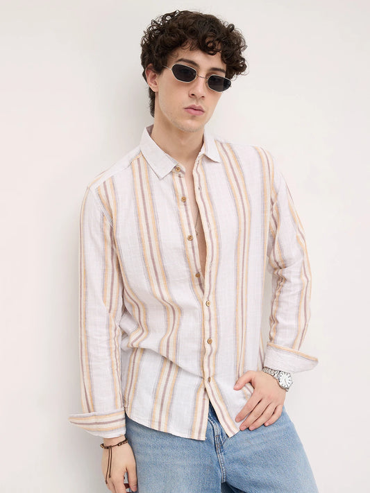 Sunwashed Multi Striped Slub Textured Shirt
