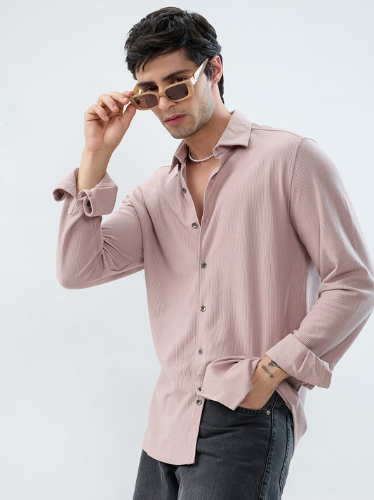 Oyster Pink Textured Knit Shirt