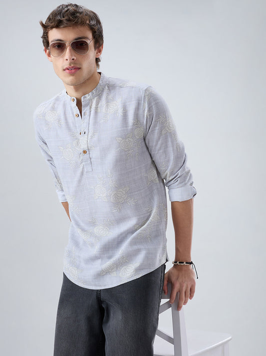 Artistic Grey Floral Printed Kurta