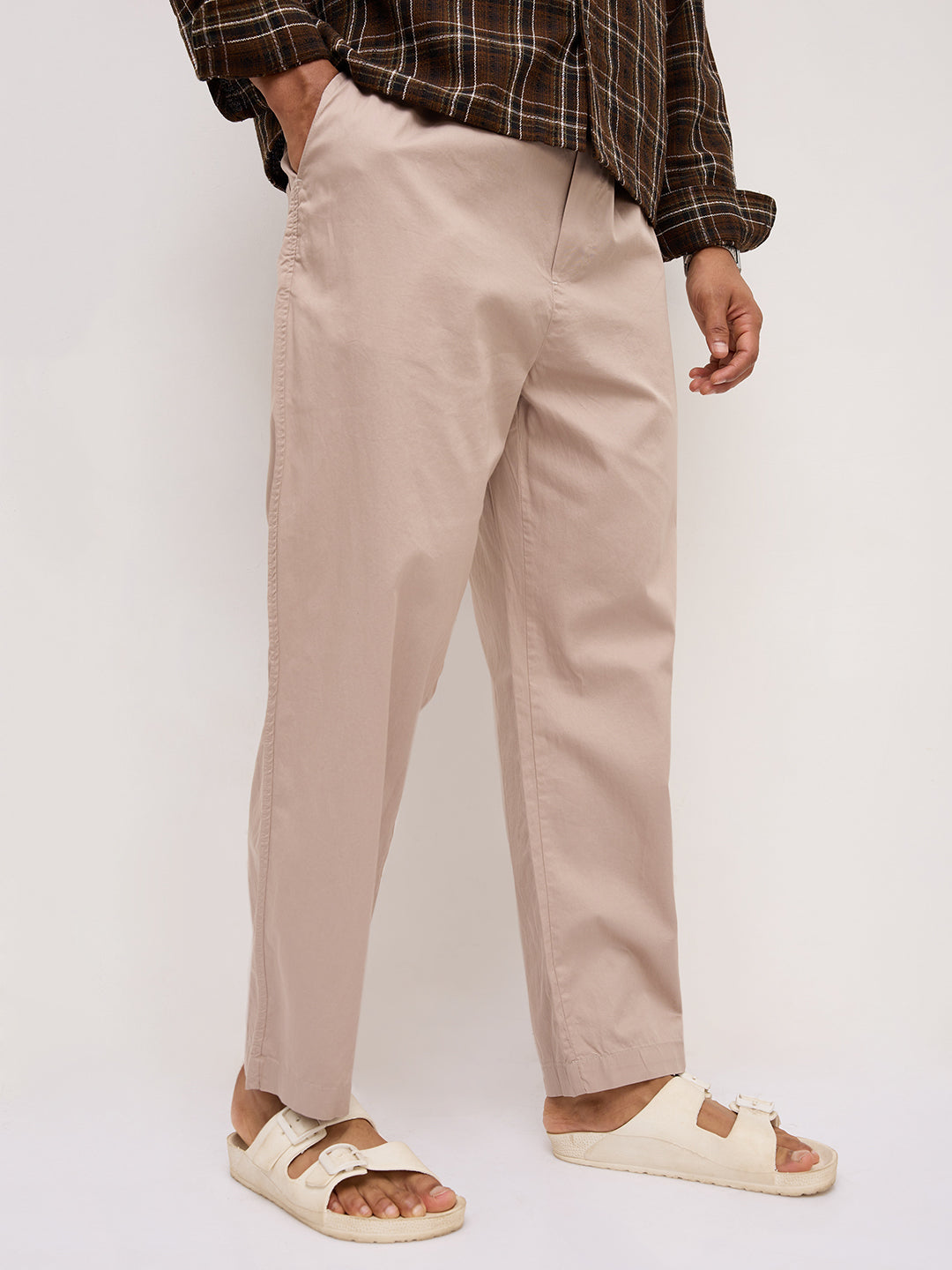 Solid Sand Beige Tapered Trousers