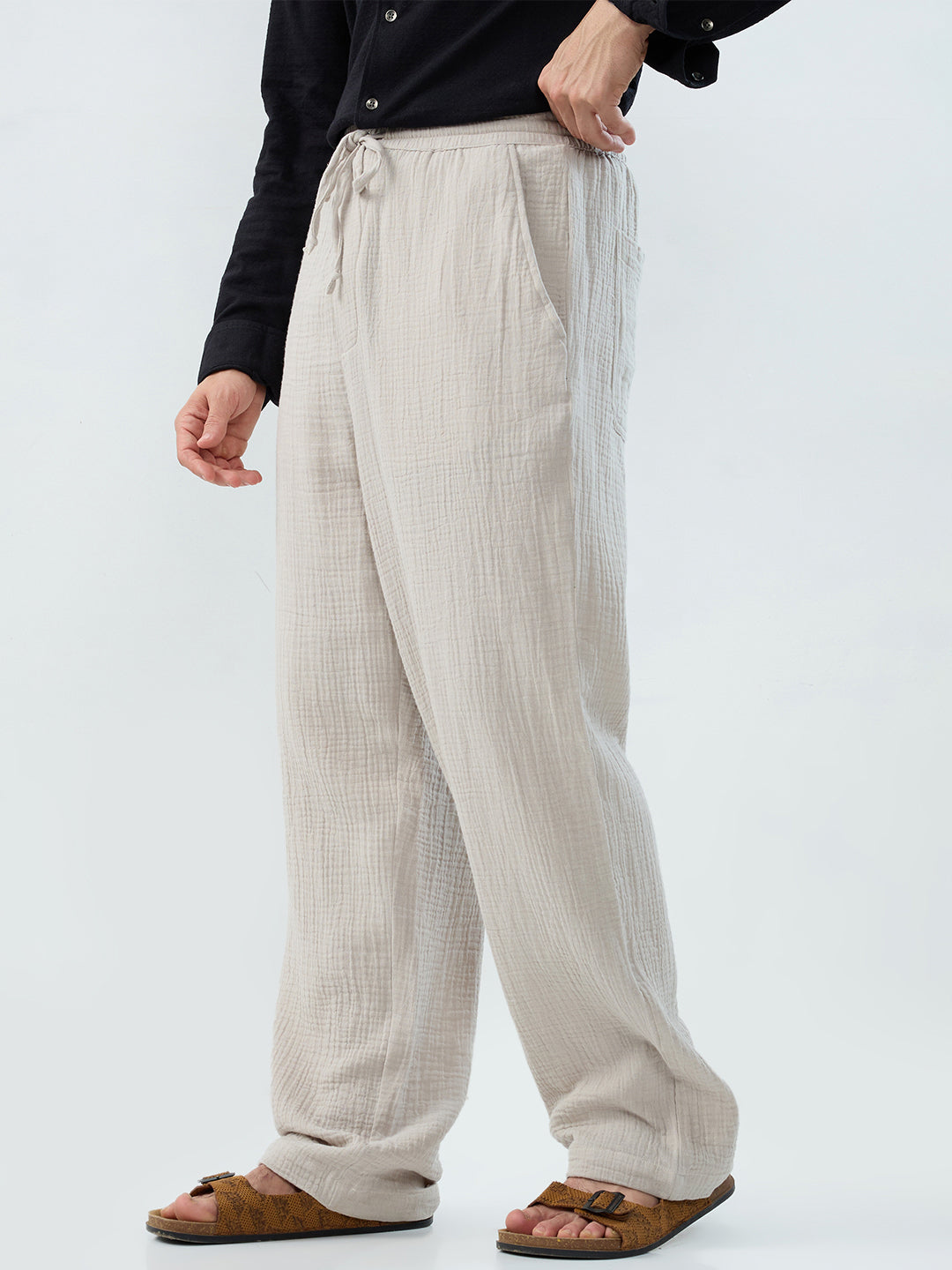 Cloud Grey Double Cloth Straight-Fit Trousers