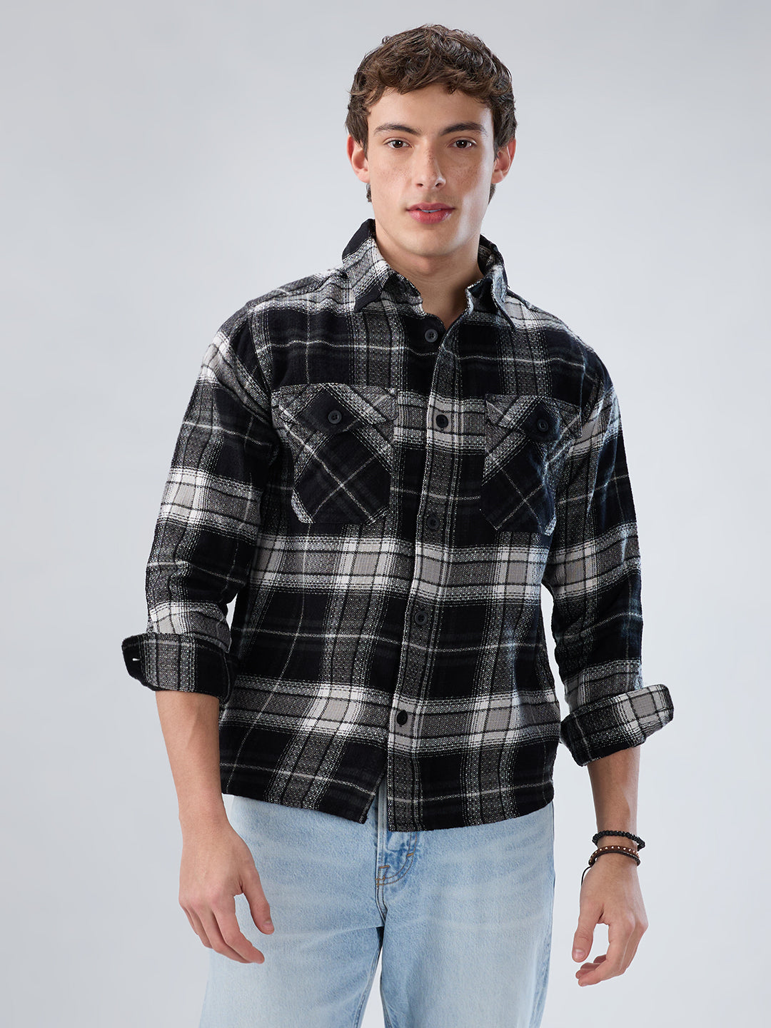 Premium Emerald Black Checks Twin Pocket Flannel Shirt
