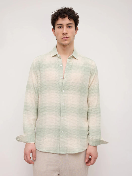 Soft Sage Honeycomb Grid Weave Shirt