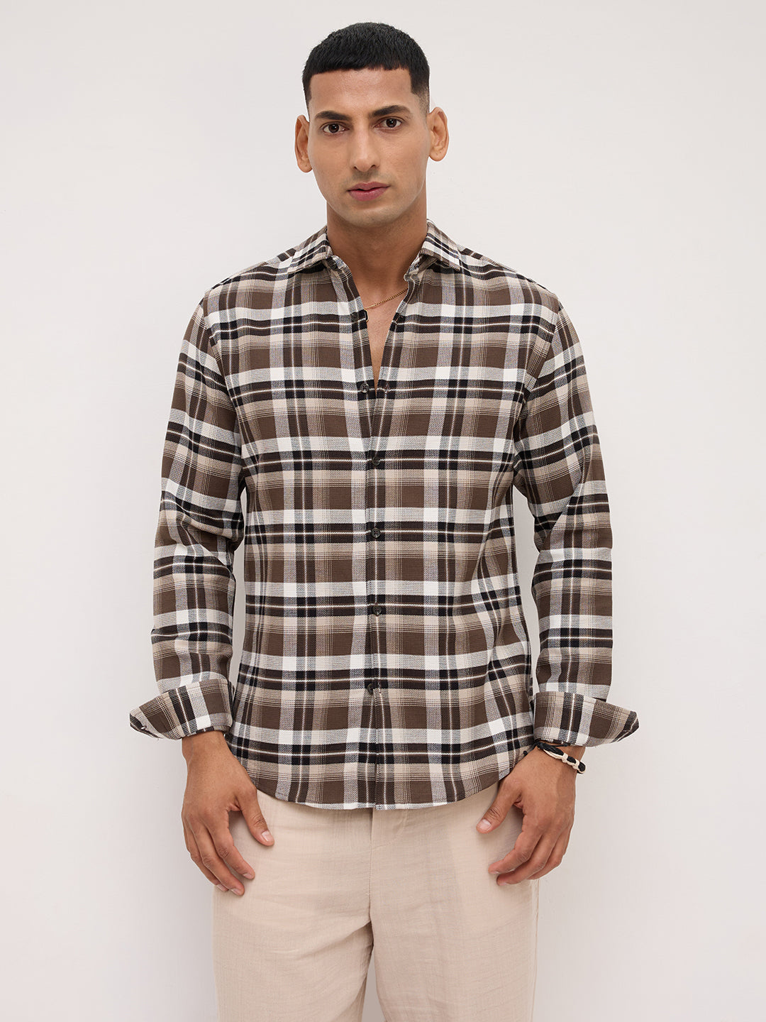 Luxe Brown & White Plaid Checks Shirt