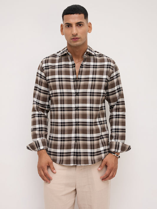 Luxe Brown & White Plaid Checks Shirt