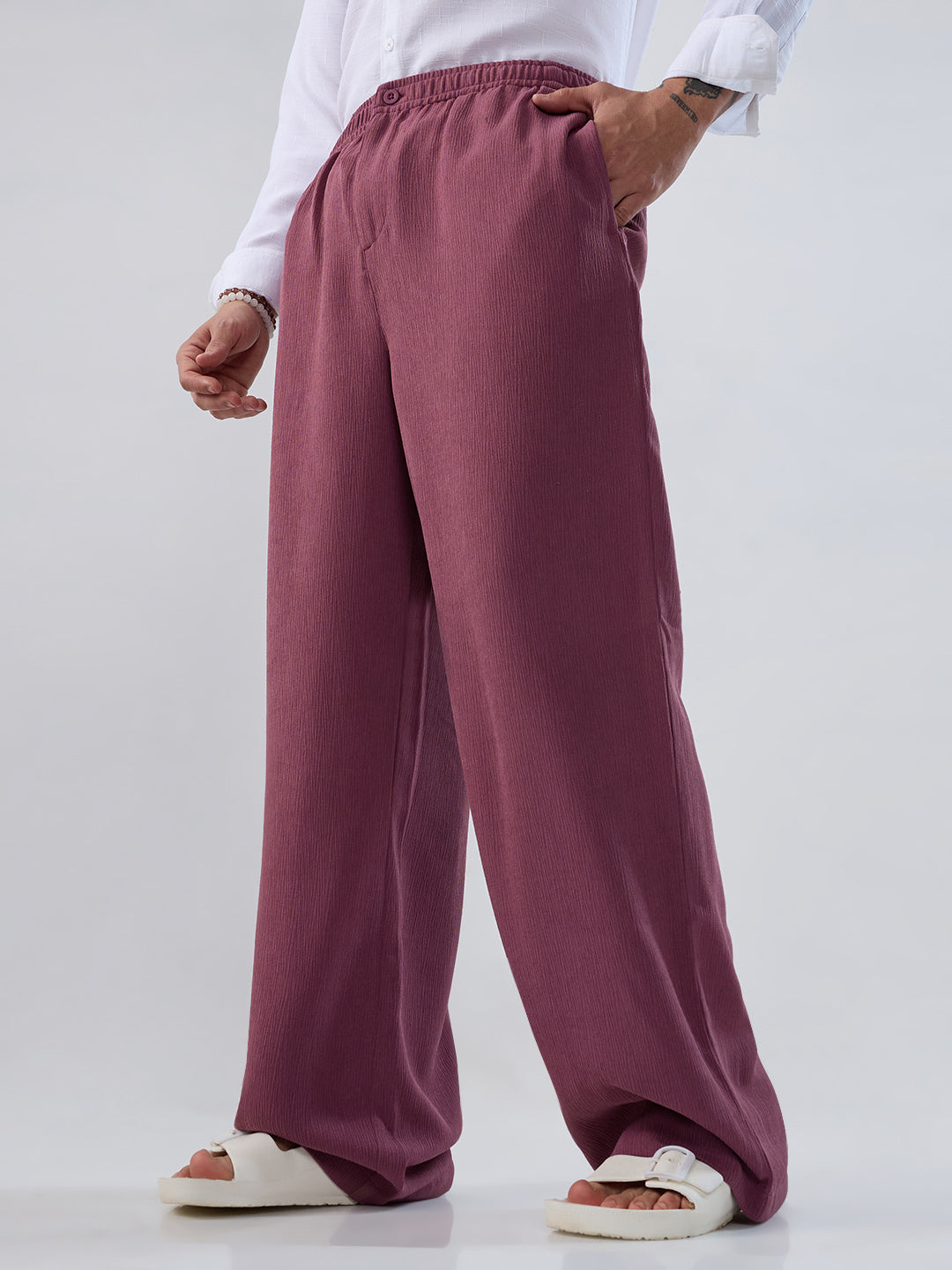 Rouge Pink Wide-Leg Crepe Trousers