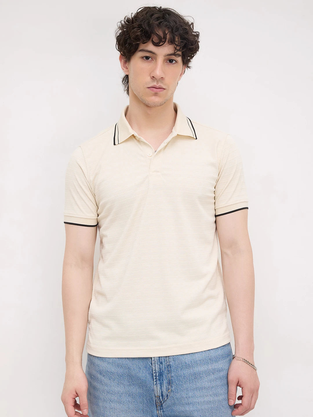 Elite Cream Stripe Weave Knitted Tee