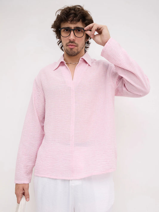Soft Pink Fine Textured Center Seam Oversized Shirt