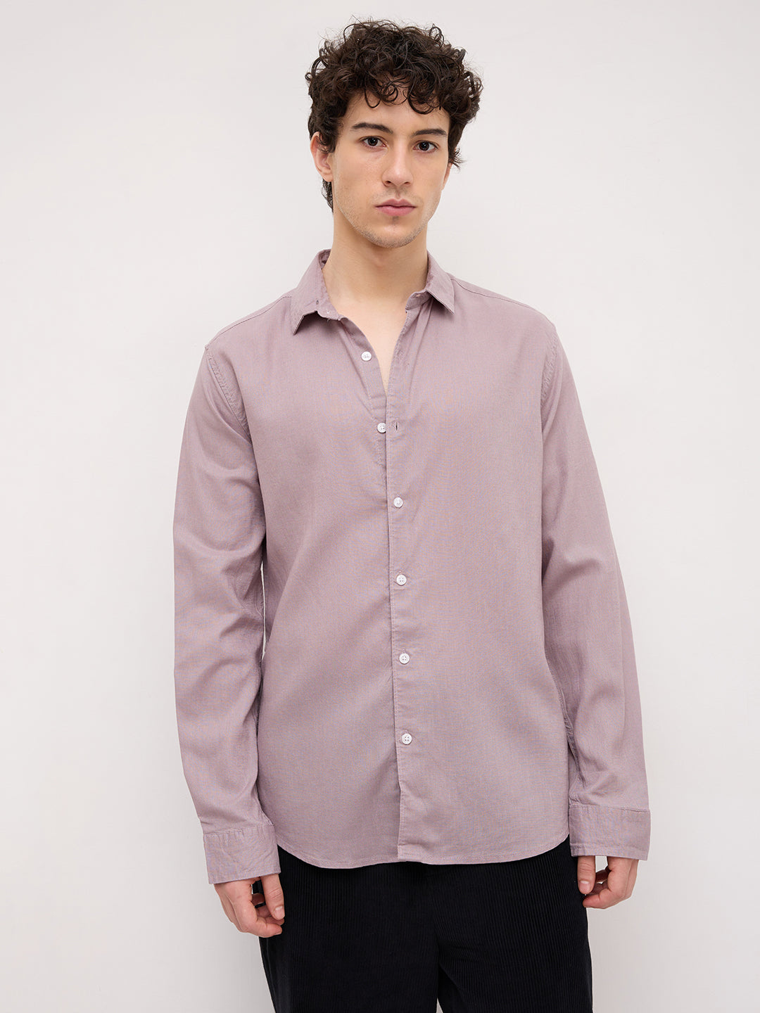 Elegant Dusty Mauve Linen Blend Shirt