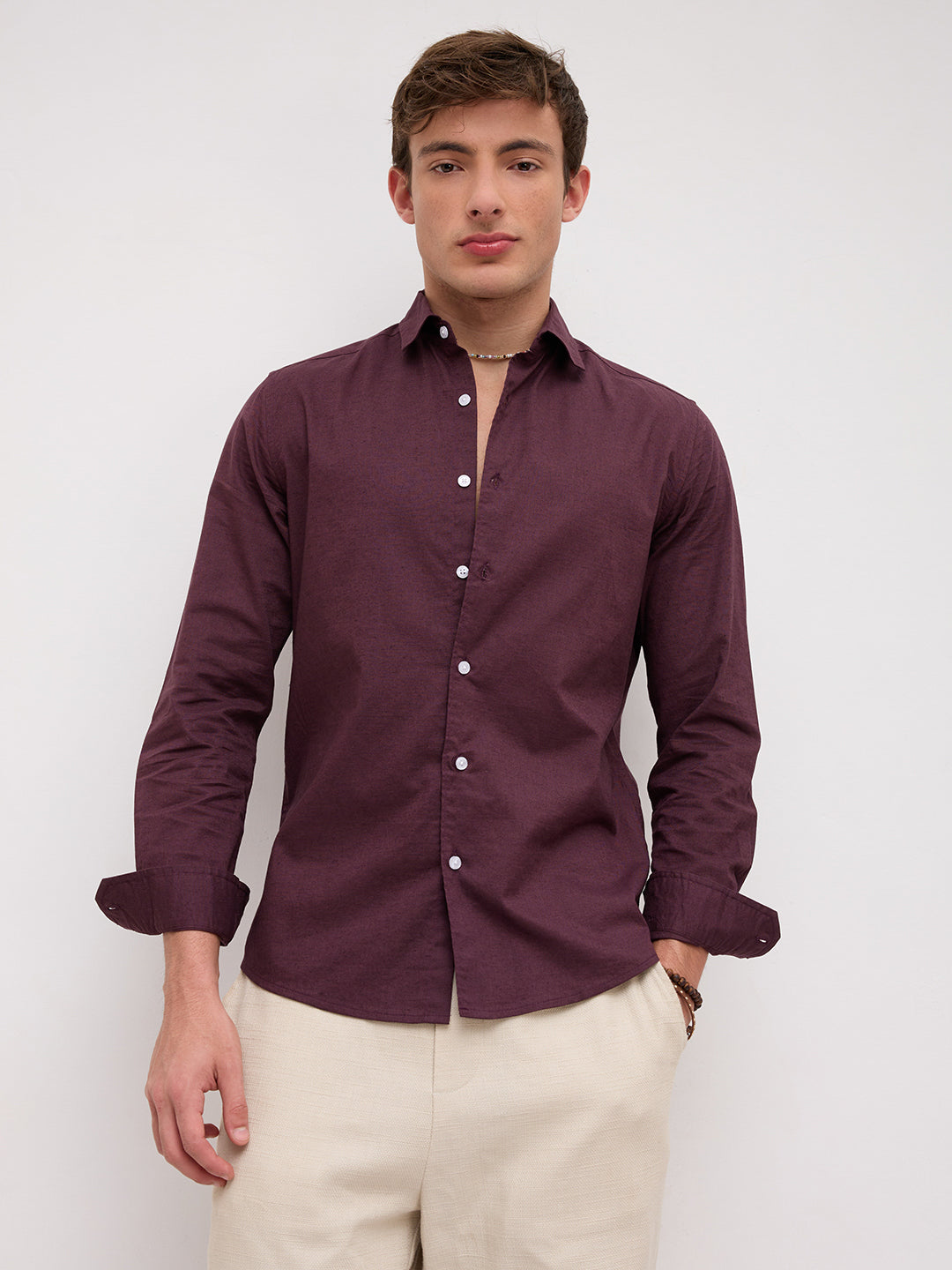 Rich Wine Linen Blend Everyday Shirt