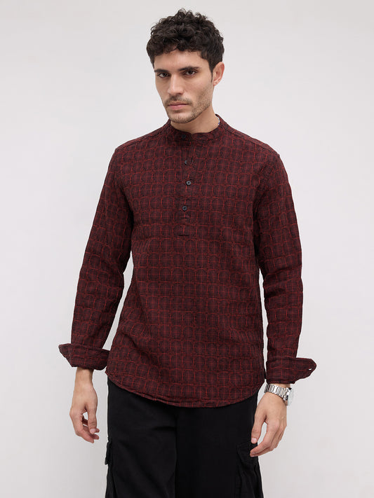 Rich Architectural Weave Red Jacquard Kurta