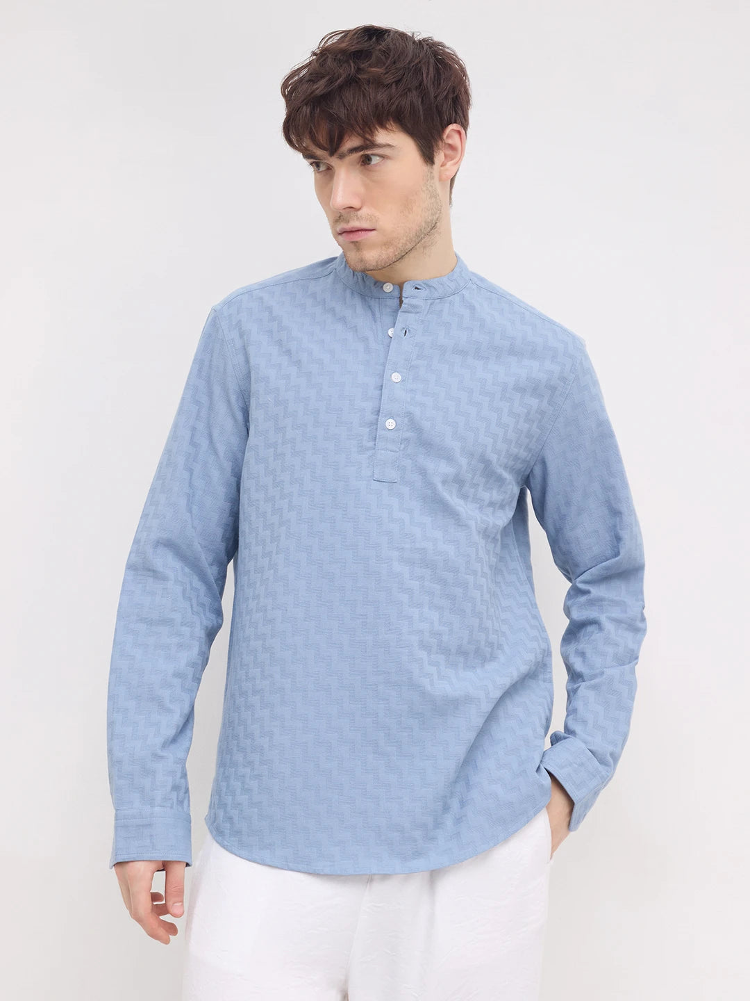 Aqua Blue Abstrast Maze Textured Kurta